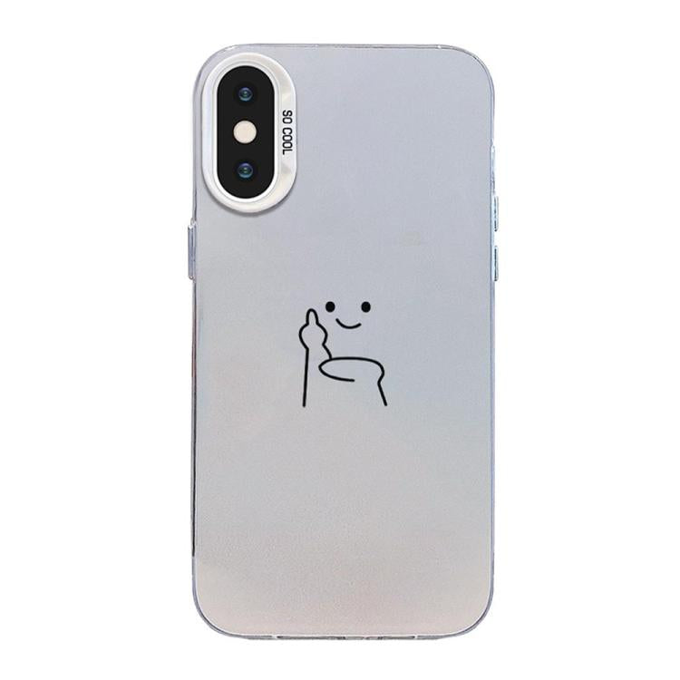 Funda para teléfono híbrida de PC y TPU con diseño de gestos de hombrecito en color plata esmerilada, For iPhone 12 mini, For iPhone 11 Pro Max, For iPhone 11, For iPhone 11 Pro, For iPhone X / XS, For iPhone XS Max, For iPhone 8 Plus / 7 Plus