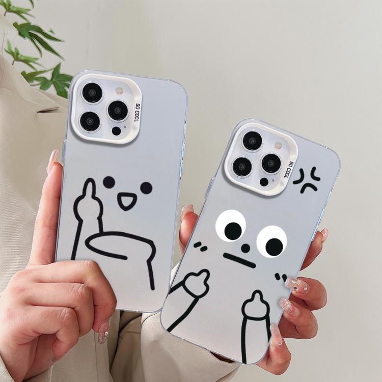 Funda para teléfono híbrida de PC y TPU con diseño de gestos de hombrecito en color plata esmerilada, For iPhone 17e / 16e, For iPhone 17 Pro Max, For iPhone 17 Pro, For iPhone 17, For iPhone Air, For iPhone 16 Pro Max, For iPhone 16 Pro               ...