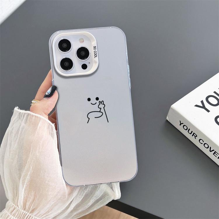 Funda para teléfono híbrida de PC y TPU con diseño de gestos de hombrecito en color plata esmerilada, For iPhone 17e / 16e, For iPhone 17 Pro Max, For iPhone 17 Pro, For iPhone 17, For iPhone Air, For iPhone 16 Pro Max, For iPhone 16 Pro               ...