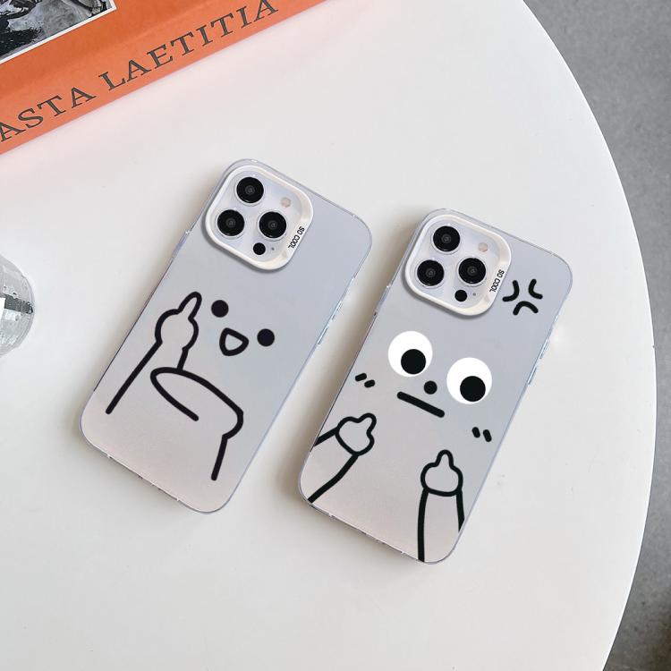 Funda para teléfono híbrida de PC y TPU con diseño de gestos de hombrecito en color plata esmerilada, For iPhone 17e / 16e, For iPhone 17 Pro Max, For iPhone 17 Pro, For iPhone 17, For iPhone Air, For iPhone 16 Pro Max, For iPhone 16 Pro               ...