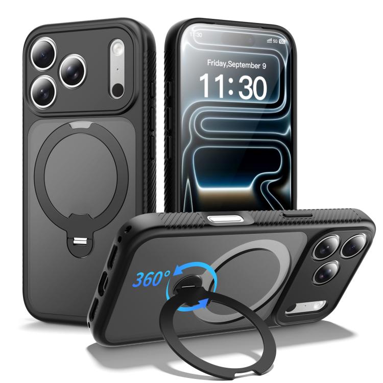 Funda para teléfono magnética con soporte giratorio de 360° y airbag, a prueba de golpes., For iPhone 16e / 17e, For iPhone 17 Pro Max, For iPhone 17 Pro, For iPhone 17, For iPhone Air, For iPhone 16 Pro Max, For iPhone 16