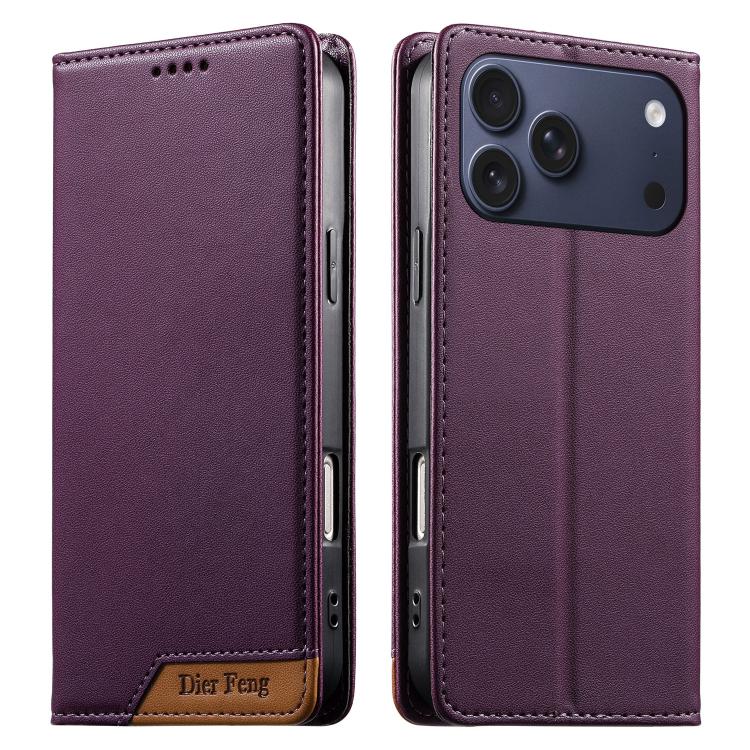 Funda para teléfono Dierfeng Splicing de cuero vegano con imán RFID resistente, For iPhone 18 Pro / 17 Pro, For iPhone 18 Pro Max / 17 Pro Max, For iPhone 17e / 16e, For iPhone 17, For iPhone Air, For iPhone 16 Pro Max, For iPhone 16 Pro               ...