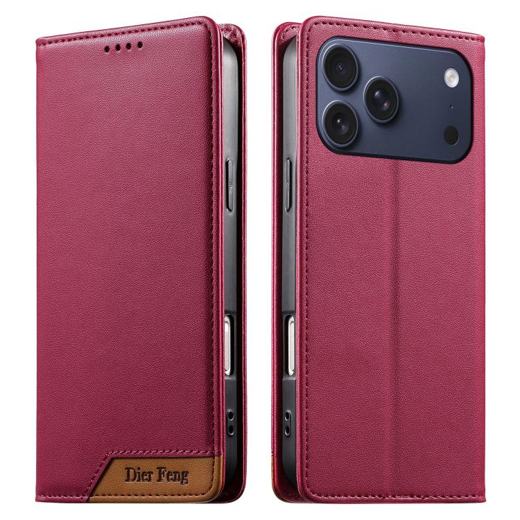 Funda para teléfono Dierfeng Splicing de cuero vegano con imán RFID resistente, For iPhone 18 Pro / 17 Pro, For iPhone 18 Pro Max / 17 Pro Max, For iPhone 17e / 16e, For iPhone 17, For iPhone Air, For iPhone 16 Pro Max, For iPhone 16 Pro               ...