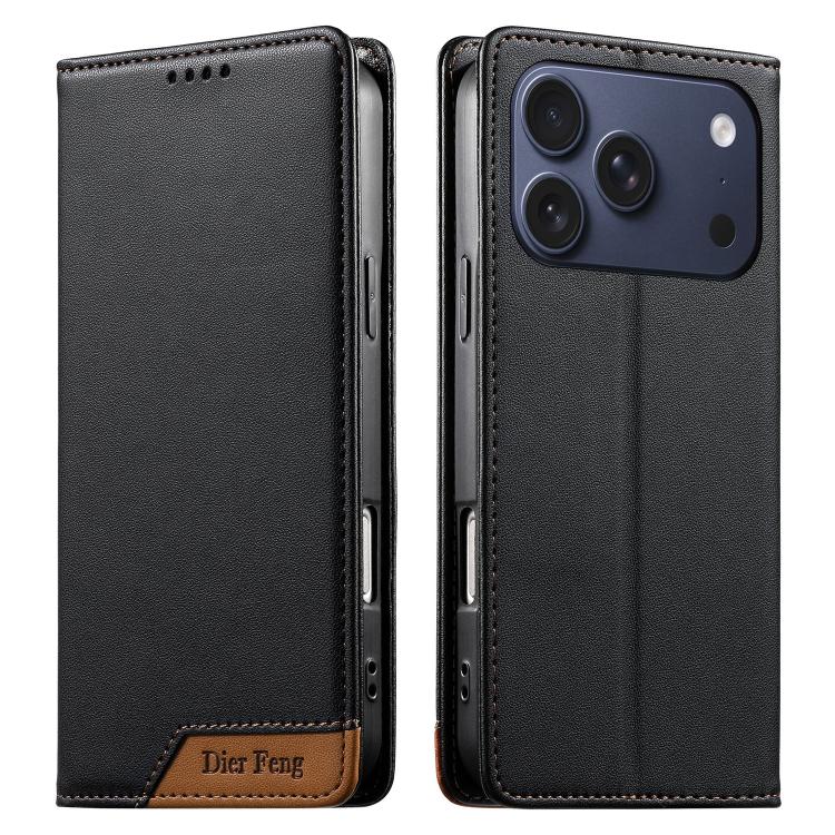 Funda para teléfono Dierfeng Splicing de cuero vegano con imán RFID resistente, For iPhone 18 Pro / 17 Pro, For iPhone 18 Pro Max / 17 Pro Max, For iPhone 17e / 16e, For iPhone 17, For iPhone Air, For iPhone 16 Pro Max, For iPhone 16 Pro               ...