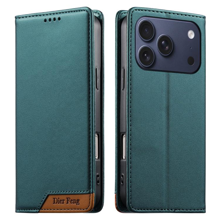 Funda para teléfono Dierfeng Splicing de cuero vegano con imán RFID resistente, For iPhone 18 Pro / 17 Pro, For iPhone 18 Pro Max / 17 Pro Max, For iPhone 17e / 16e, For iPhone 17, For iPhone Air, For iPhone 16 Pro Max, For iPhone 16 Pro               ...