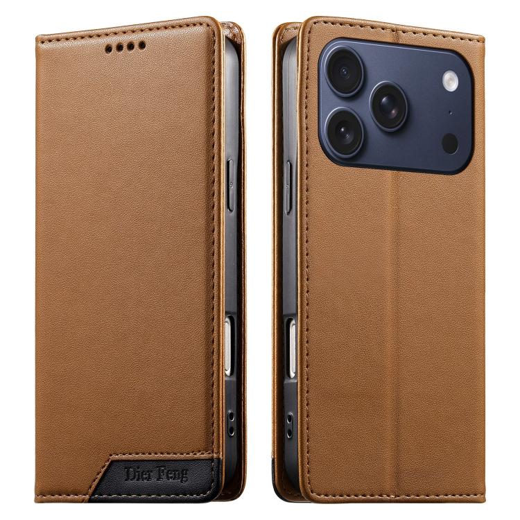 Funda para teléfono Dierfeng Splicing de cuero vegano con imán RFID resistente, For iPhone 18 Pro / 17 Pro, For iPhone 18 Pro Max / 17 Pro Max, For iPhone 17e / 16e, For iPhone 17, For iPhone Air, For iPhone 16 Pro Max, For iPhone 16 Pro               ...
