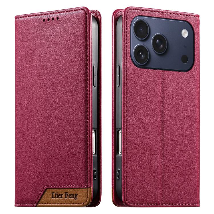Funda para teléfono Dierfeng Splicing de cuero vegano con imán RFID resistente, For iPhone 18 Pro / 17 Pro, For iPhone 18 Pro Max / 17 Pro Max, For iPhone 17e / 16e, For iPhone 17, For iPhone Air, For iPhone 16 Pro Max, For iPhone 16 Pro               ...