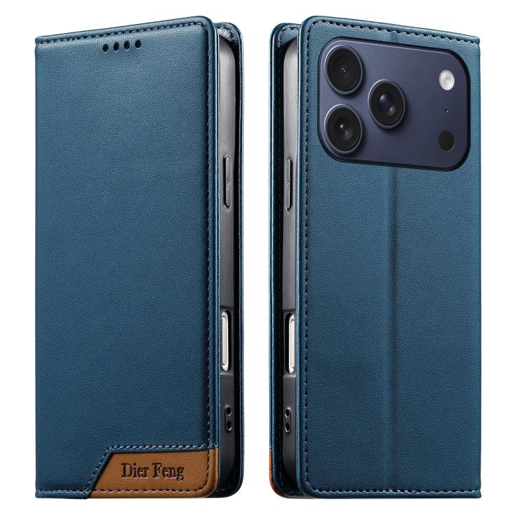 Funda para teléfono Dierfeng Splicing de cuero vegano con imán RFID resistente, For iPhone 18 Pro / 17 Pro, For iPhone 18 Pro Max / 17 Pro Max, For iPhone 17e / 16e, For iPhone 17, For iPhone Air, For iPhone 16 Pro Max, For iPhone 16 Pro               ...