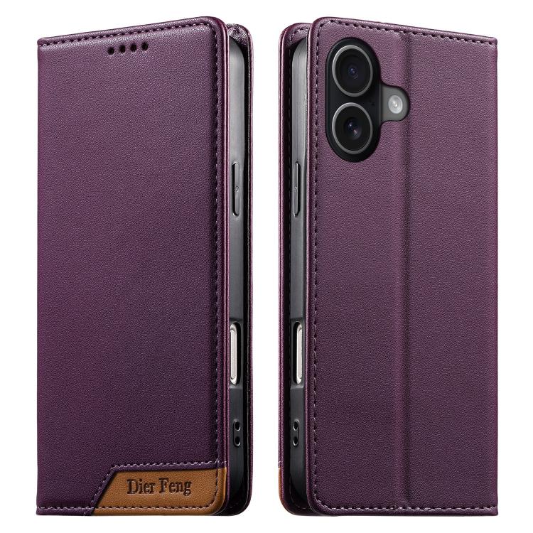 Funda para teléfono Dierfeng Splicing de cuero vegano con imán RFID resistente, For iPhone 18 Pro / 17 Pro, For iPhone 18 Pro Max / 17 Pro Max, For iPhone 17e / 16e, For iPhone 17, For iPhone Air, For iPhone 16 Pro Max, For iPhone 16 Pro               ...