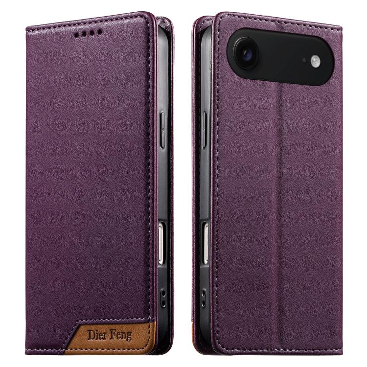Funda para teléfono Dierfeng Splicing de cuero vegano con imán RFID resistente, For iPhone 18 Pro / 17 Pro, For iPhone 18 Pro Max / 17 Pro Max, For iPhone 17e / 16e, For iPhone 17, For iPhone Air, For iPhone 16 Pro Max, For iPhone 16 Pro               ...