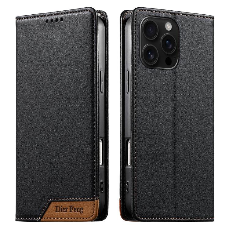Funda para teléfono Dierfeng Splicing de cuero vegano con imán RFID resistente, For iPhone 18 Pro / 17 Pro, For iPhone 18 Pro Max / 17 Pro Max, For iPhone 17e / 16e, For iPhone 17, For iPhone Air, For iPhone 16 Pro Max, For iPhone 16 Pro               ...