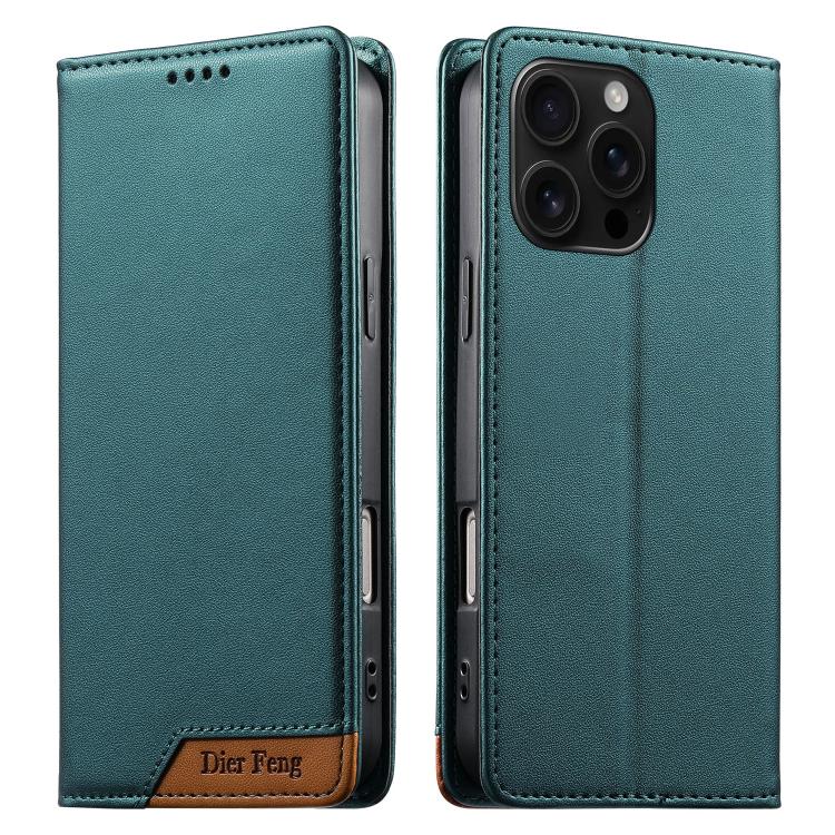Funda para teléfono Dierfeng Splicing de cuero vegano con imán RFID resistente, For iPhone 18 Pro / 17 Pro, For iPhone 18 Pro Max / 17 Pro Max, For iPhone 17e / 16e, For iPhone 17, For iPhone Air, For iPhone 16 Pro Max, For iPhone 16 Pro               ...