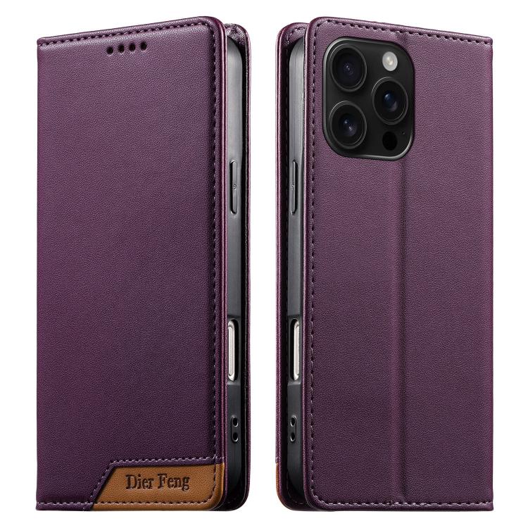 Funda para teléfono Dierfeng Splicing de cuero vegano con imán RFID resistente, For iPhone 18 Pro / 17 Pro, For iPhone 18 Pro Max / 17 Pro Max, For iPhone 17e / 16e, For iPhone 17, For iPhone Air, For iPhone 16 Pro Max, For iPhone 16 Pro               ...