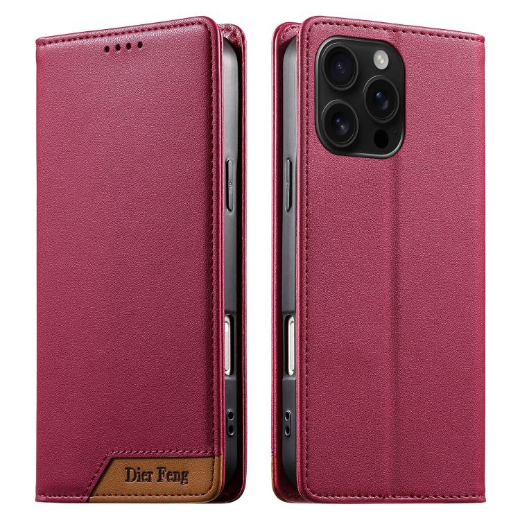 Funda para teléfono Dierfeng Splicing de cuero vegano con imán RFID resistente, For iPhone 18 Pro / 17 Pro, For iPhone 18 Pro Max / 17 Pro Max, For iPhone 17e / 16e, For iPhone 17, For iPhone Air, For iPhone 16 Pro Max, For iPhone 16 Pro               ...