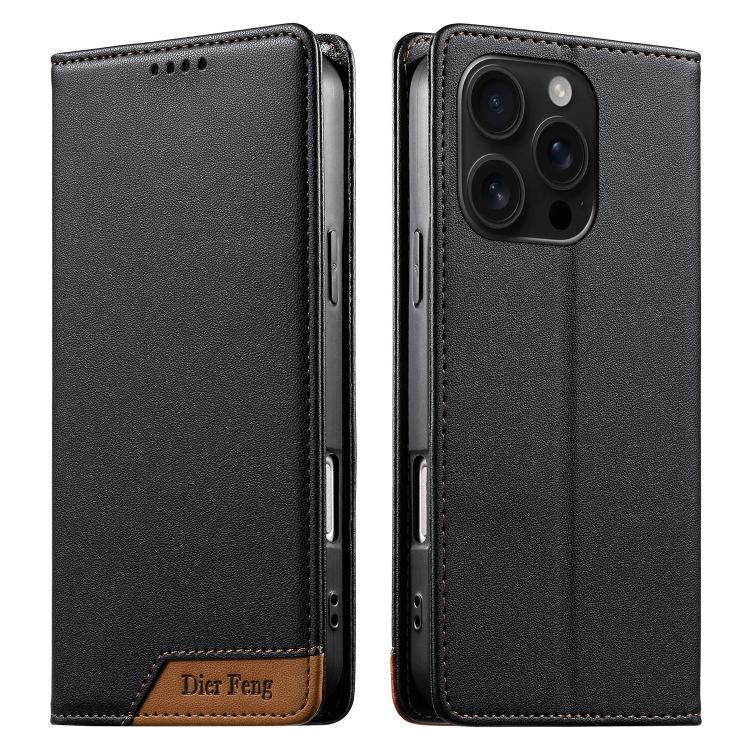 Funda para teléfono Dierfeng Splicing de cuero vegano con imán RFID resistente, For iPhone 18 Pro / 17 Pro, For iPhone 18 Pro Max / 17 Pro Max, For iPhone 17e / 16e, For iPhone 17, For iPhone Air, For iPhone 16 Pro Max, For iPhone 16 Pro               ...