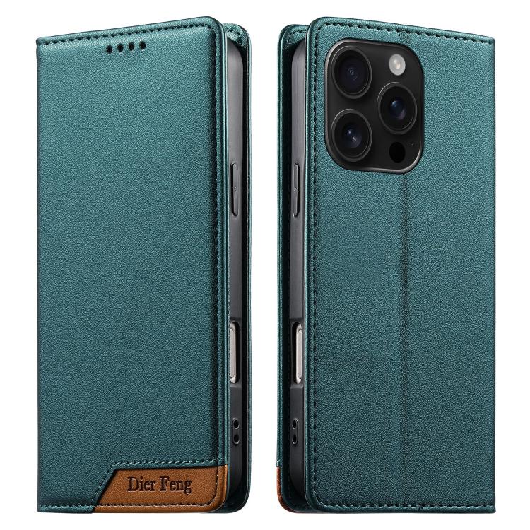Funda para teléfono Dierfeng Splicing de cuero vegano con imán RFID resistente, For iPhone 18 Pro / 17 Pro, For iPhone 18 Pro Max / 17 Pro Max, For iPhone 17e / 16e, For iPhone 17, For iPhone Air, For iPhone 16 Pro Max, For iPhone 16 Pro               ...