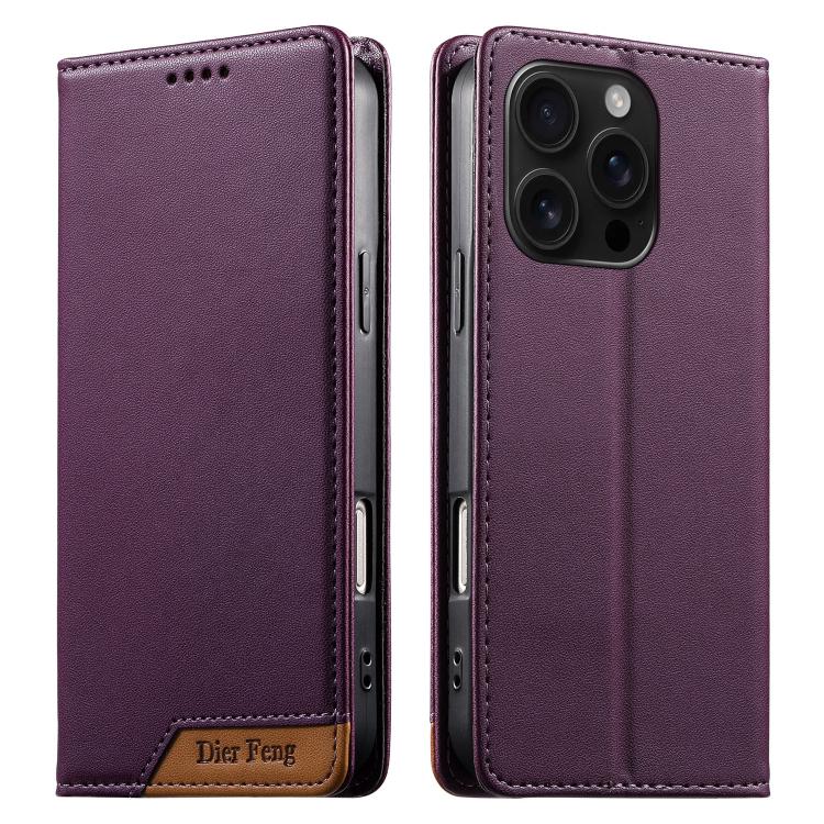 Funda para teléfono Dierfeng Splicing de cuero vegano con imán RFID resistente, For iPhone 18 Pro / 17 Pro, For iPhone 18 Pro Max / 17 Pro Max, For iPhone 17e / 16e, For iPhone 17, For iPhone Air, For iPhone 16 Pro Max, For iPhone 16 Pro               ...