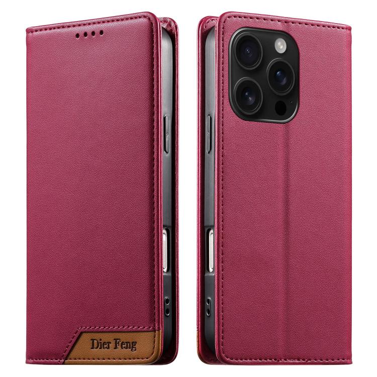 Funda para teléfono Dierfeng Splicing de cuero vegano con imán RFID resistente, For iPhone 18 Pro / 17 Pro, For iPhone 18 Pro Max / 17 Pro Max, For iPhone 17e / 16e, For iPhone 17, For iPhone Air, For iPhone 16 Pro Max, For iPhone 16 Pro               ...