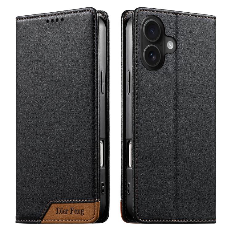 Funda para teléfono Dierfeng Splicing de cuero vegano con imán RFID resistente, For iPhone 16, For iPhone 15 Pro Max, For iPhone 15 Pro, For iPhone 15 Plus, For iPhone 15, For iPhone 14 Plus, For iPhone 14 / 13, For iPhone 14 Pro