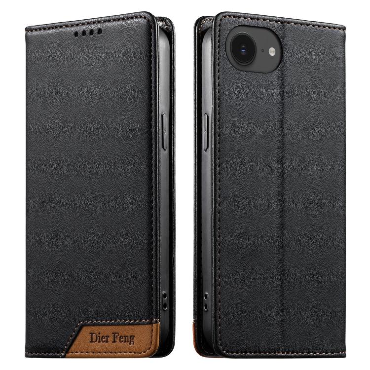 Funda para teléfono Dierfeng Splicing de cuero vegano con imán RFID resistente, For iPhone 17e / 16e, For iPhone 17 Pro Max, For iPhone 17 Pro, For iPhone 17, For iPhone Air, For iPhone 16 Pro Max, For iPhone 16 Pro, For iPhone 16 Plus