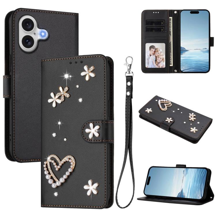 Funda para teléfono ZS01 de doble capa con diseño floral en forma de corazón y correa para la muñeca., For iPhone 18 Pro / 17 Pro, For iPhone 18 Pro Max / 17 Pro Max, For iPhone 17e / 16e, For iPhone 17, For iPhone Air, For iPhone 16 Pro Max