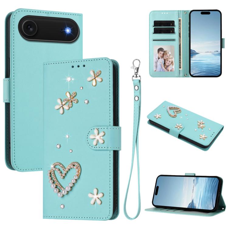 Funda para teléfono ZS01 de doble capa con diseño floral en forma de corazón y correa para la muñeca., For iPhone 18 Pro / 17 Pro, For iPhone 18 Pro Max / 17 Pro Max, For iPhone 17e / 16e, For iPhone 17, For iPhone Air, For iPhone 16 Pro Max