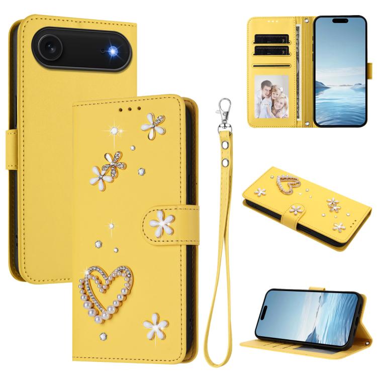 Funda para teléfono ZS01 de doble capa con diseño floral en forma de corazón y correa para la muñeca., For iPhone 18 Pro / 17 Pro, For iPhone 18 Pro Max / 17 Pro Max, For iPhone 17e / 16e, For iPhone 17, For iPhone Air, For iPhone 16 Pro Max