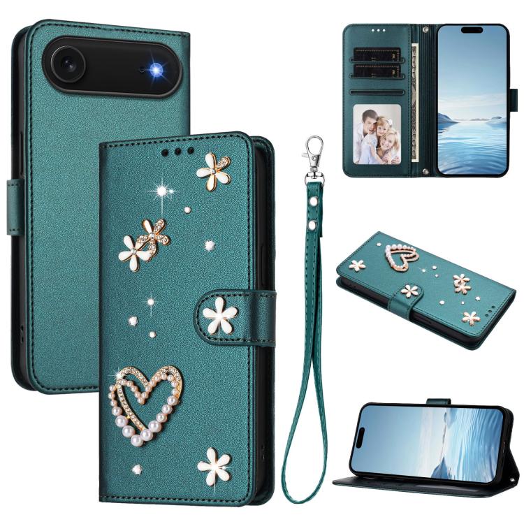Funda para teléfono ZS01 de doble capa con diseño floral en forma de corazón y correa para la muñeca., For iPhone 18 Pro / 17 Pro, For iPhone 18 Pro Max / 17 Pro Max, For iPhone 17e / 16e, For iPhone 17, For iPhone Air, For iPhone 16 Pro Max