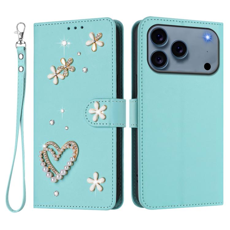 Funda para teléfono ZS01 de doble capa con diseño floral en forma de corazón y correa para la muñeca., For iPhone 18 Pro / 17 Pro, For iPhone 18 Pro Max / 17 Pro Max, For iPhone 17e / 16e, For iPhone 17, For iPhone Air, For iPhone 16 Pro Max