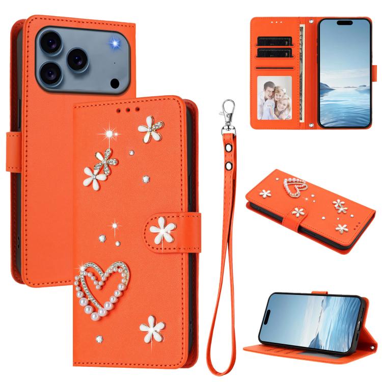 Funda para teléfono ZS01 de doble capa con diseño floral en forma de corazón y correa para la muñeca., For iPhone 18 Pro / 17 Pro, For iPhone 18 Pro Max / 17 Pro Max, For iPhone 17e / 16e, For iPhone 17, For iPhone Air, For iPhone 16 Pro Max