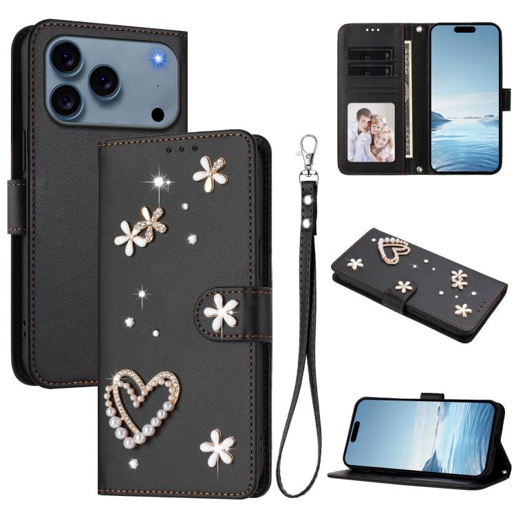 Funda para teléfono ZS01 de doble capa con diseño floral en forma de corazón y correa para la muñeca., For iPhone 18 Pro / 17 Pro, For iPhone 18 Pro Max / 17 Pro Max, For iPhone 17e / 16e, For iPhone 17, For iPhone Air, For iPhone 16 Pro Max