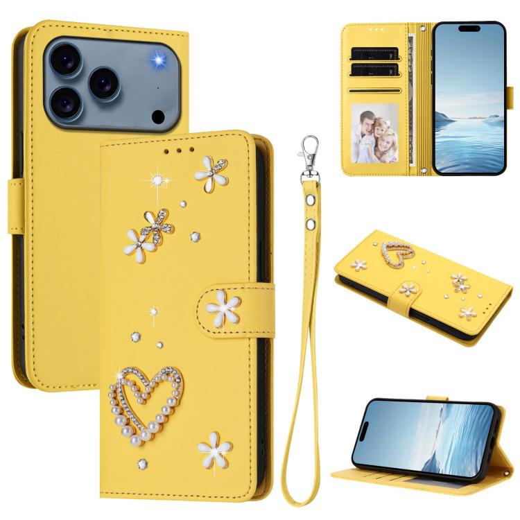Funda para teléfono ZS01 de doble capa con diseño floral en forma de corazón y correa para la muñeca., For iPhone 18 Pro / 17 Pro, For iPhone 18 Pro Max / 17 Pro Max, For iPhone 17e / 16e, For iPhone 17, For iPhone Air, For iPhone 16 Pro Max