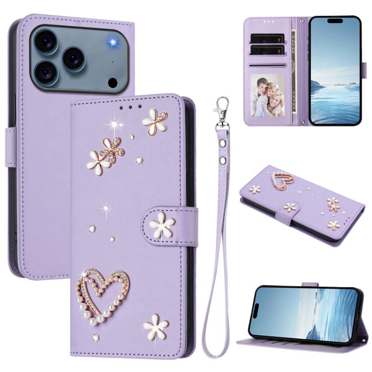 Funda para teléfono ZS01 de doble capa con diseño floral en forma de corazón y correa para la muñeca., For iPhone 18 Pro / 17 Pro, For iPhone 18 Pro Max / 17 Pro Max, For iPhone 17e / 16e, For iPhone 17, For iPhone Air, For iPhone 16 Pro Max