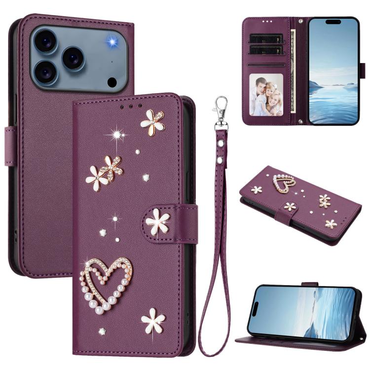 Funda para teléfono ZS01 de doble capa con diseño floral en forma de corazón y correa para la muñeca., For iPhone 18 Pro / 17 Pro, For iPhone 18 Pro Max / 17 Pro Max, For iPhone 17e / 16e, For iPhone 17, For iPhone Air, For iPhone 16 Pro Max