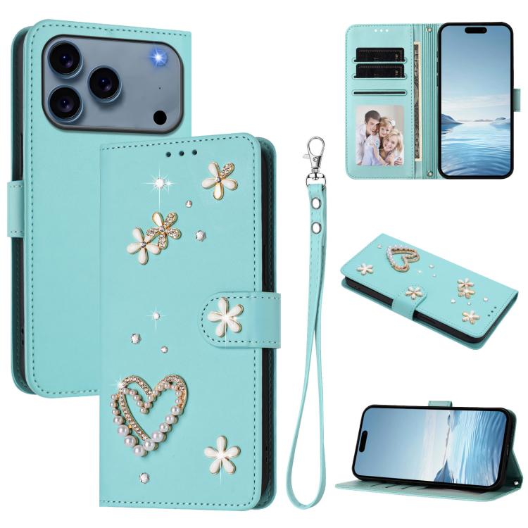 Funda para teléfono ZS01 de doble capa con diseño floral en forma de corazón y correa para la muñeca., For iPhone 18 Pro / 17 Pro, For iPhone 18 Pro Max / 17 Pro Max, For iPhone 17e / 16e, For iPhone 17, For iPhone Air, For iPhone 16 Pro Max