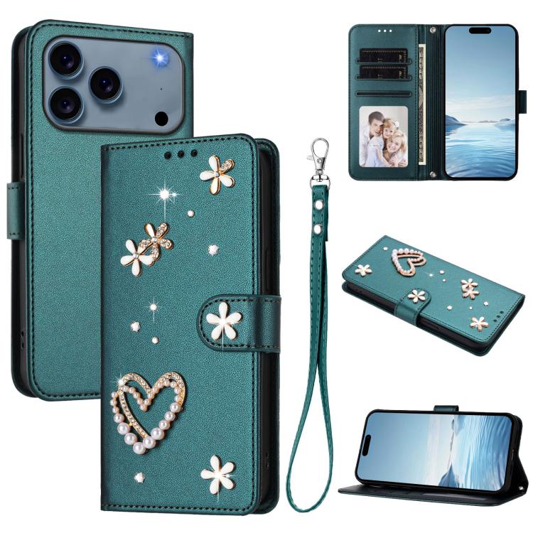 Funda para teléfono ZS01 de doble capa con diseño floral en forma de corazón y correa para la muñeca., For iPhone 18 Pro / 17 Pro, For iPhone 18 Pro Max / 17 Pro Max, For iPhone 17e / 16e, For iPhone 17, For iPhone Air, For iPhone 16 Pro Max