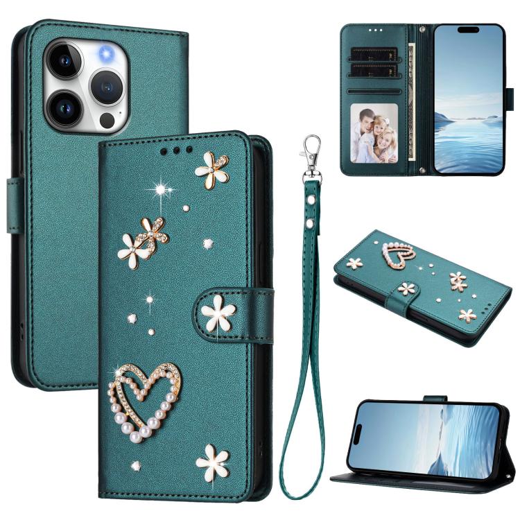 Funda para teléfono ZS01 de doble capa con diseño floral en forma de corazón y correa para la muñeca., For iPhone 16 Pro, For iPhone 16 Plus, For iPhone 16, For iPhone 15 Pro Max, For iPhone 15 Pro, For iPhone 15 Plus