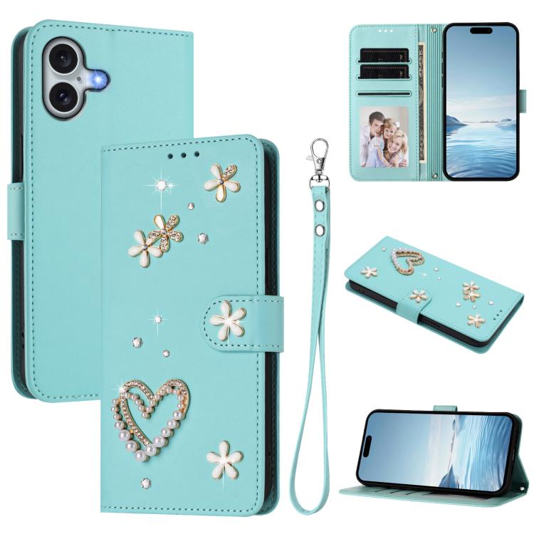 Funda para teléfono ZS01 de doble capa con diseño floral en forma de corazón y correa para la muñeca., For iPhone 16 Pro, For iPhone 16 Plus, For iPhone 16, For iPhone 15 Pro Max, For iPhone 15 Pro, For iPhone 15 Plus