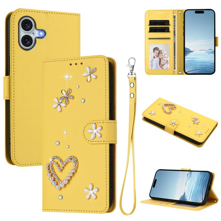 Funda para teléfono ZS01 de doble capa con diseño floral en forma de corazón y correa para la muñeca., For iPhone 16 Pro, For iPhone 16 Plus, For iPhone 16, For iPhone 15 Pro Max, For iPhone 15 Pro, For iPhone 15 Plus