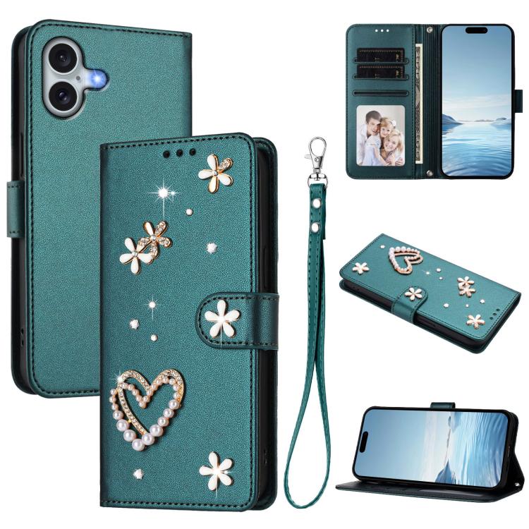 Funda para teléfono ZS01 de doble capa con diseño floral en forma de corazón y correa para la muñeca., For iPhone 16 Pro, For iPhone 16 Plus, For iPhone 16, For iPhone 15 Pro Max, For iPhone 15 Pro, For iPhone 15 Plus