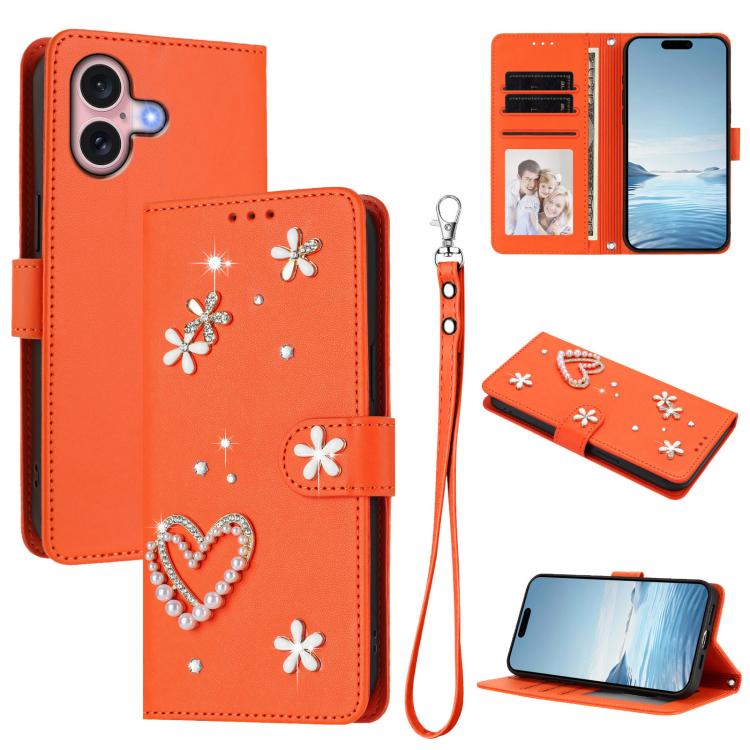Funda para teléfono ZS01 de doble capa con diseño floral en forma de corazón y correa para la muñeca., For iPhone 16 Pro, For iPhone 16 Plus, For iPhone 16, For iPhone 15 Pro Max, For iPhone 15 Pro, For iPhone 15 Plus