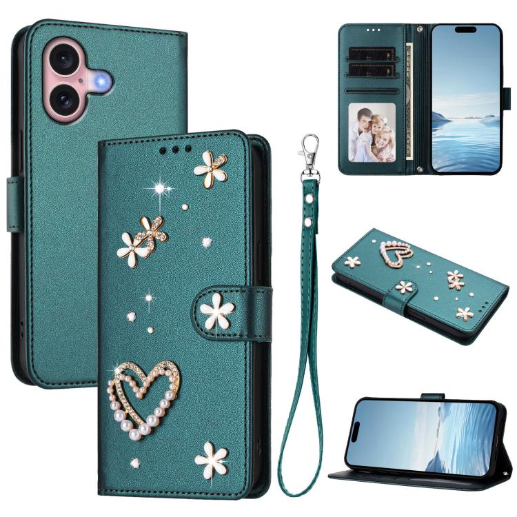 Funda para teléfono ZS01 de doble capa con diseño floral en forma de corazón y correa para la muñeca., For iPhone 16 Pro, For iPhone 16 Plus, For iPhone 16, For iPhone 15 Pro Max, For iPhone 15 Pro, For iPhone 15 Plus