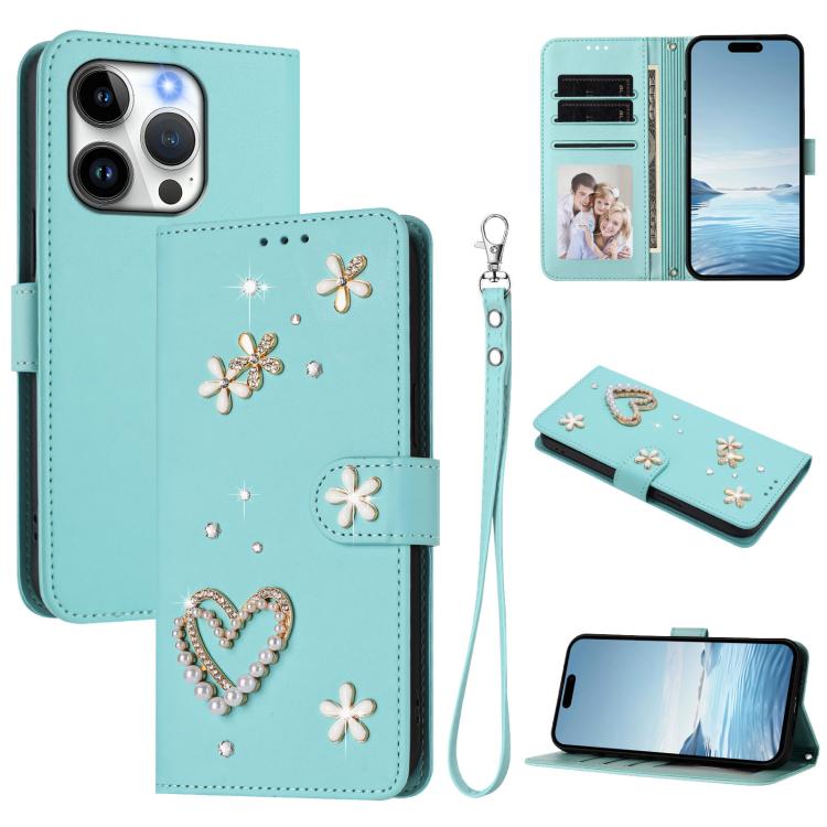 Funda para teléfono ZS01 de doble capa con diseño floral en forma de corazón y correa para la muñeca., For iPhone 16 Pro, For iPhone 16 Plus, For iPhone 16, For iPhone 15 Pro Max, For iPhone 15 Pro, For iPhone 15 Plus