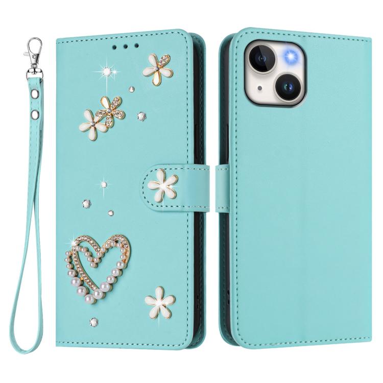 Funda para teléfono ZS01 de doble capa con diseño floral en forma de corazón y correa para la muñeca., For iPhone 15, For iPhone 14 Plus, For iPhone 14 / 13, For iPhone 14 Pro, For iPhone 14 Pro Max, For iPhone 13 Pro Max