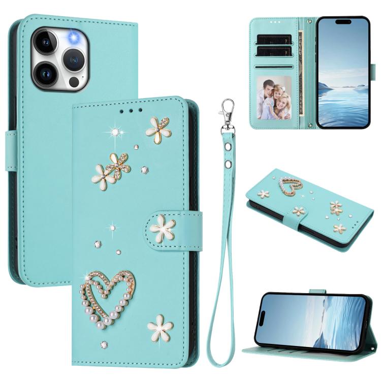 Funda para teléfono ZS01 de doble capa con diseño floral en forma de corazón y correa para la muñeca., For iPhone 15, For iPhone 14 Plus, For iPhone 14 / 13, For iPhone 14 Pro, For iPhone 14 Pro Max, For iPhone 13 Pro Max
