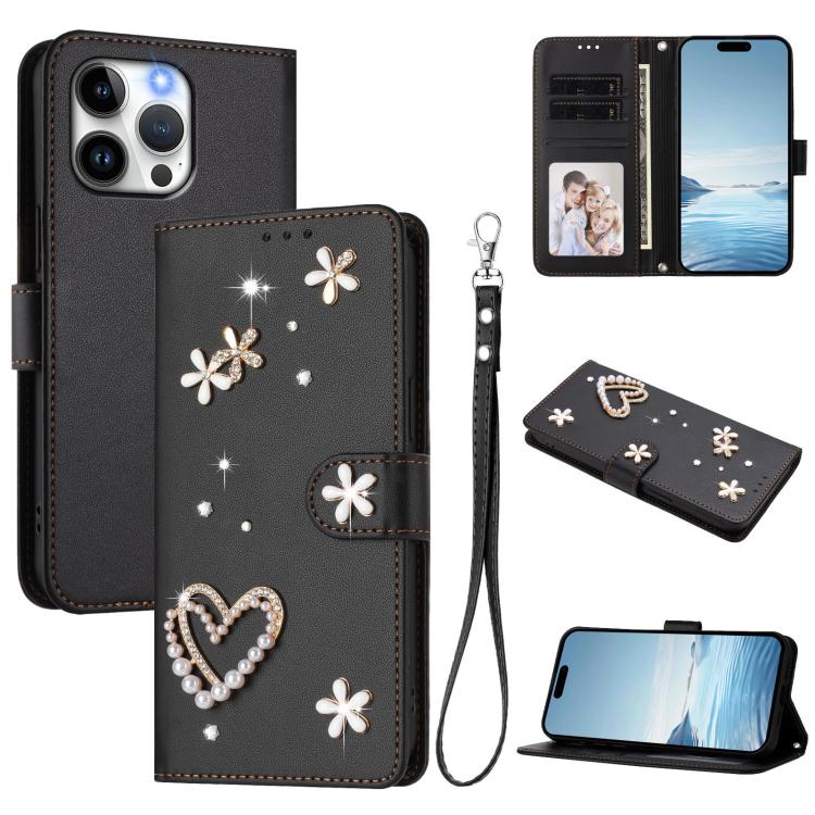 Funda para teléfono ZS01 de doble capa con diseño floral en forma de corazón y correa para la muñeca., For iPhone 15, For iPhone 14 Plus, For iPhone 14 / 13, For iPhone 14 Pro, For iPhone 14 Pro Max, For iPhone 13 Pro Max