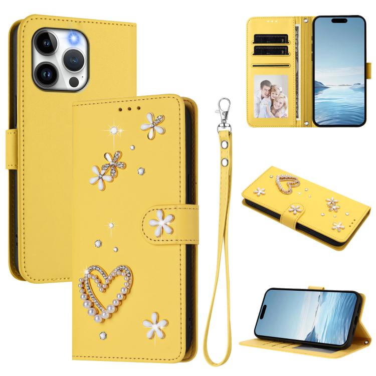 Funda para teléfono ZS01 de doble capa con diseño floral en forma de corazón y correa para la muñeca., For iPhone 15, For iPhone 14 Plus, For iPhone 14 / 13, For iPhone 14 Pro, For iPhone 14 Pro Max, For iPhone 13 Pro Max