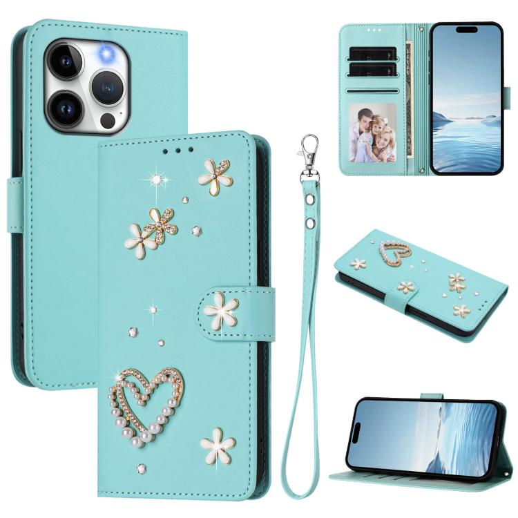 Funda para teléfono ZS01 de doble capa con diseño floral en forma de corazón y correa para la muñeca., For iPhone 15, For iPhone 14 Plus, For iPhone 14 / 13, For iPhone 14 Pro, For iPhone 14 Pro Max, For iPhone 13 Pro Max