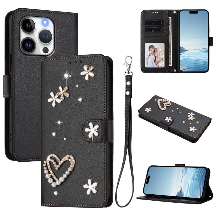 Funda para teléfono ZS01 de doble capa con diseño floral en forma de corazón y correa para la muñeca., For iPhone 15, For iPhone 14 Plus, For iPhone 14 / 13, For iPhone 14 Pro, For iPhone 14 Pro Max, For iPhone 13 Pro Max