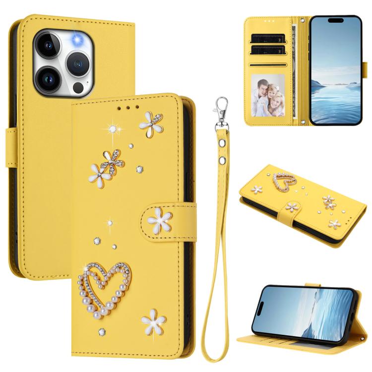 Funda para teléfono ZS01 de doble capa con diseño floral en forma de corazón y correa para la muñeca., For iPhone 15, For iPhone 14 Plus, For iPhone 14 / 13, For iPhone 14 Pro, For iPhone 14 Pro Max, For iPhone 13 Pro Max